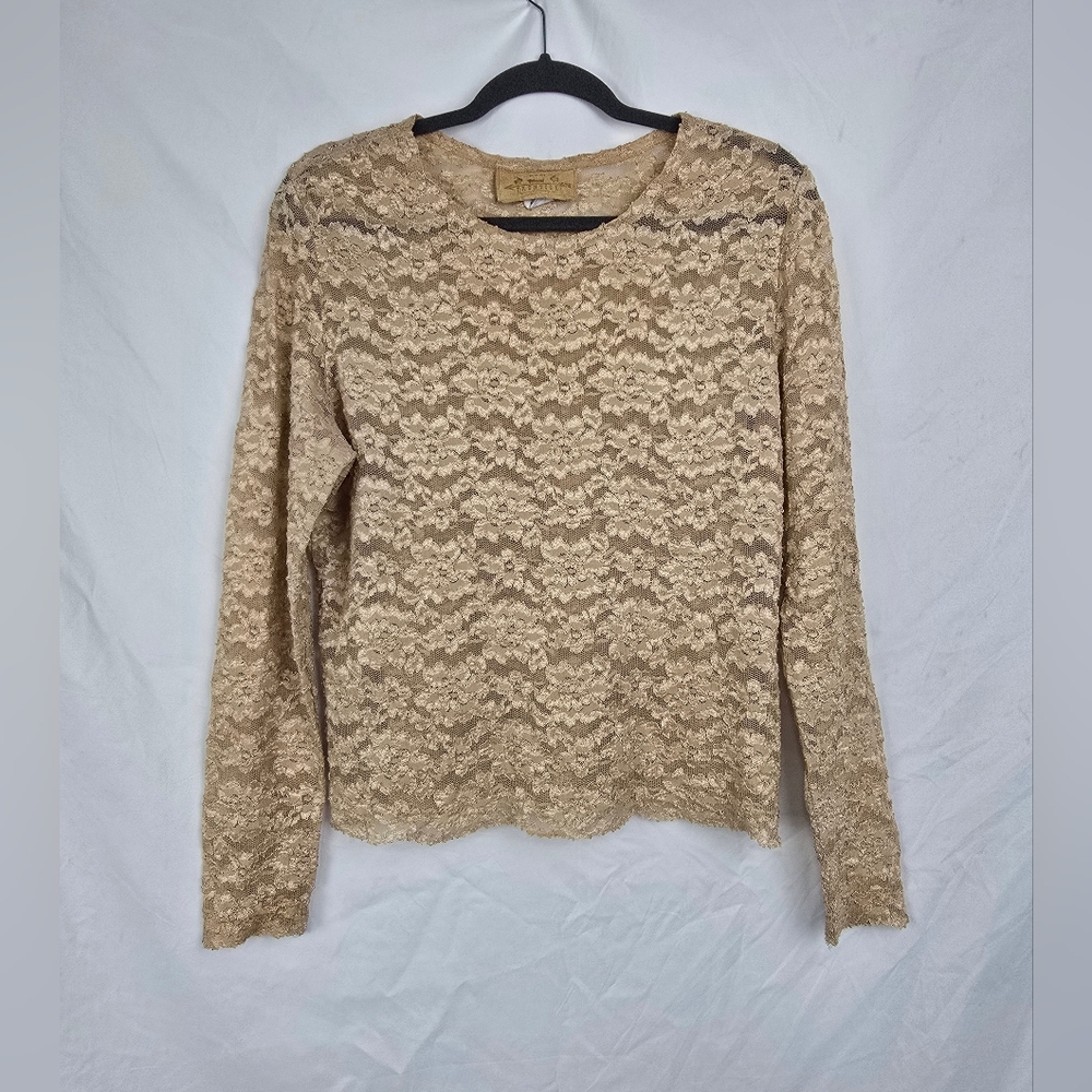 New Frontier Vintage Sheer Lace Contemporary Cowgirl Long Sleeve Top sz XL